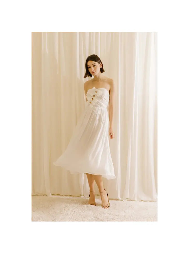 Bella Bow Midi White Dress - Premium Dresses from STORIA - Just $72! Shop now at Ida Louise Boutique