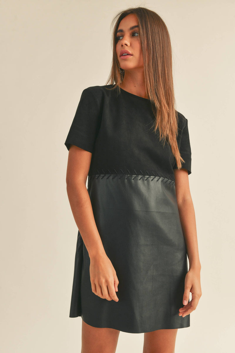 Faux Leather Suede Stitch Dress in Black - Premium Dresses from MIOU MUSE - Just $64! Shop now at Ida Louise Boutique