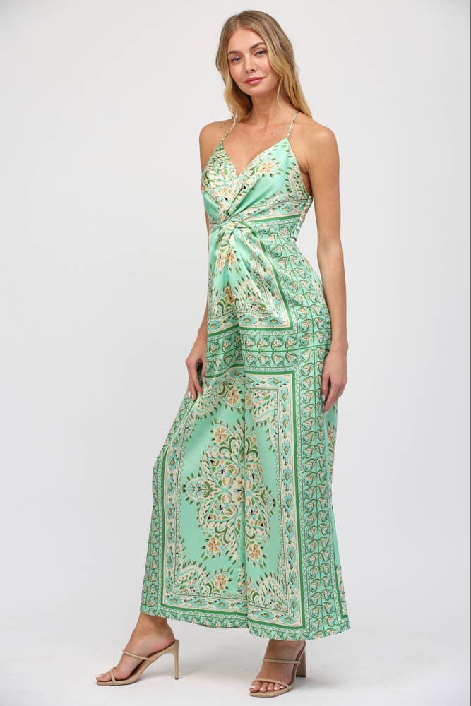 Border Print Tie Front Green Paisley Jumpsuit - Premium Jumpsuit from FATE - Just $64! Shop now at Ida Louise Boutique