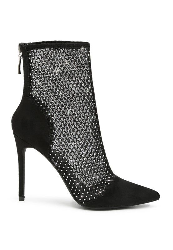 Jazz Rhinestone Embellished Mesh Stiletto Boots - Premium Heels from Rag Company - Just $86! Shop now at Ida Louise Boutique