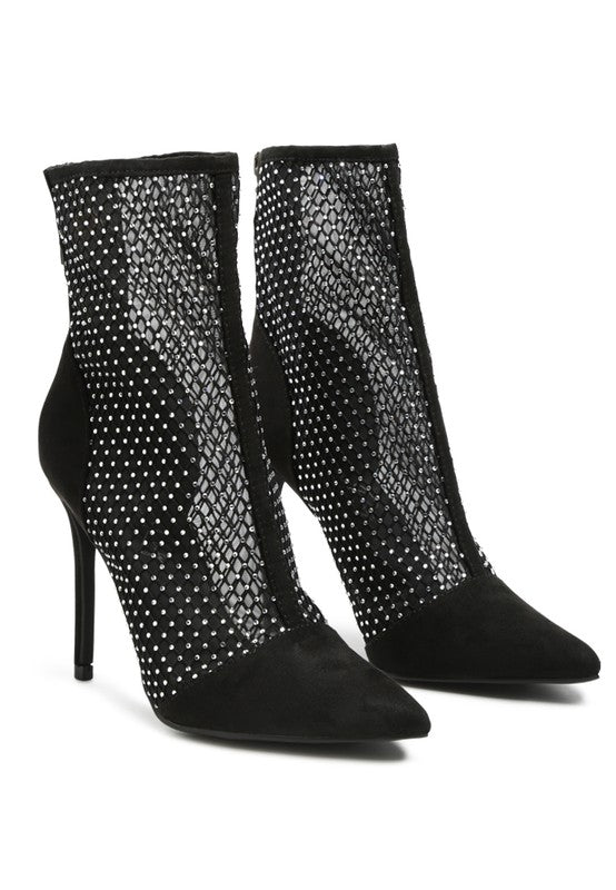 Jazz Rhinestone Embellished Mesh Stiletto Boots - Premium Heels from Rag Company - Just $86! Shop now at Ida Louise Boutique