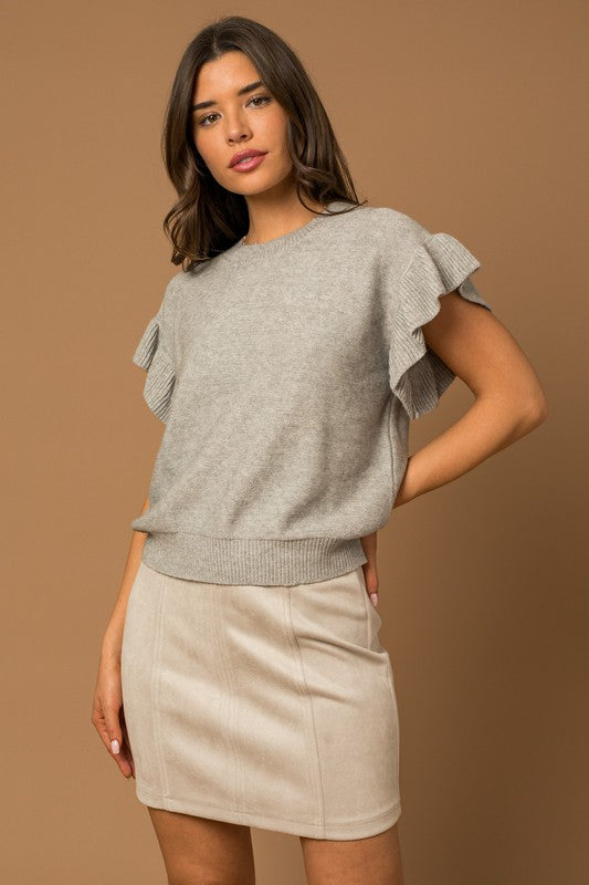 Ruffle Sleeve Knit Top - Premium Blouse from Gilli - Just $48! Shop now at Ida Louise Boutique