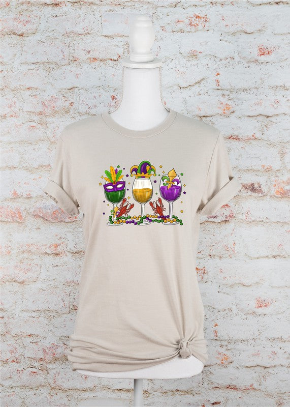 Mardi Gras Wine Glass Crew Neck Graphic Tee - Premium T-Shirt from Ocean and 7th - Just $32! Shop now at Ida Louise Boutique