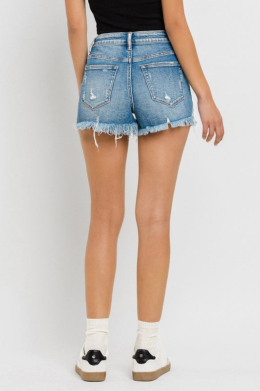 High Rise Distressed Criss Cross Shorts - ECSTASY / S