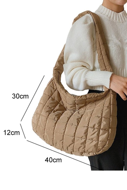 Beige Quilted Zipper Large Jennie  Shoulder Bag - Premium Shoulder Bag from EG fashion - Just $46! Shop now at Ida Louise Boutique