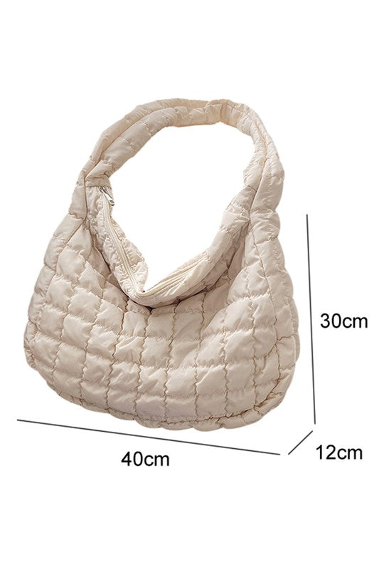Beige Quilted Zipper Large Jennie  Shoulder Bag - Premium shoulder Bag from EG fashion - Just $46! Shop now at Ida Louise Boutique