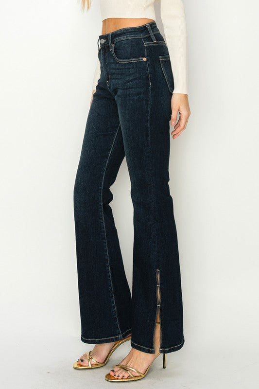 Artemis High Rise Flare Jeans with a Slit