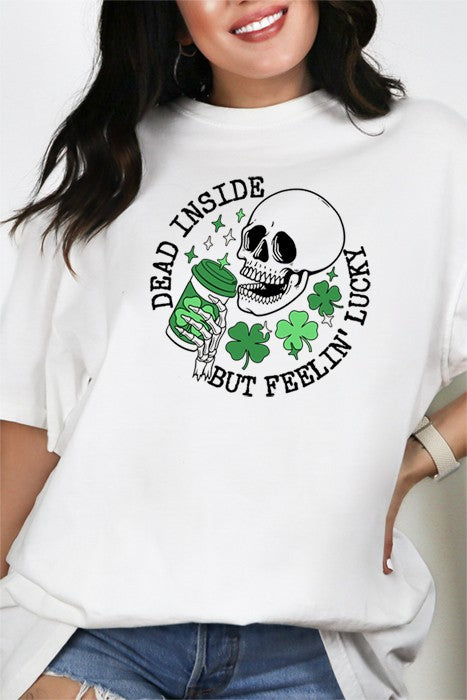 Dead Inside Feelin Lucky Oversized  St. Patrick's Day Tee - Premium T-Shirt from Wildberry Waves - Just $38! Shop now at Ida Louise Boutique