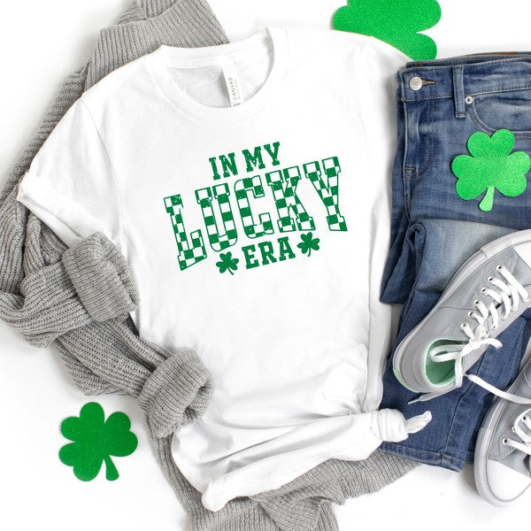 In My Lucky Era Checkered Short Sleeve St. Patrick's Day Tee - Premium T-Shirt from Olive and Ivory Wholesale - Just $39! Shop now at Ida Louise Boutique