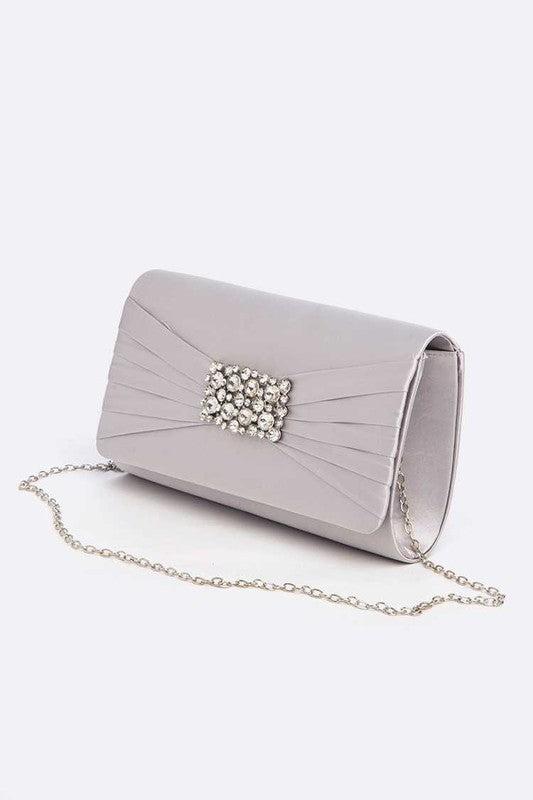 Crystal Accent Satin Pleated Clutch Bag - Premium Clutch from LA Jewelry Plaza - Just $34! Shop now at Ida Louise Boutique