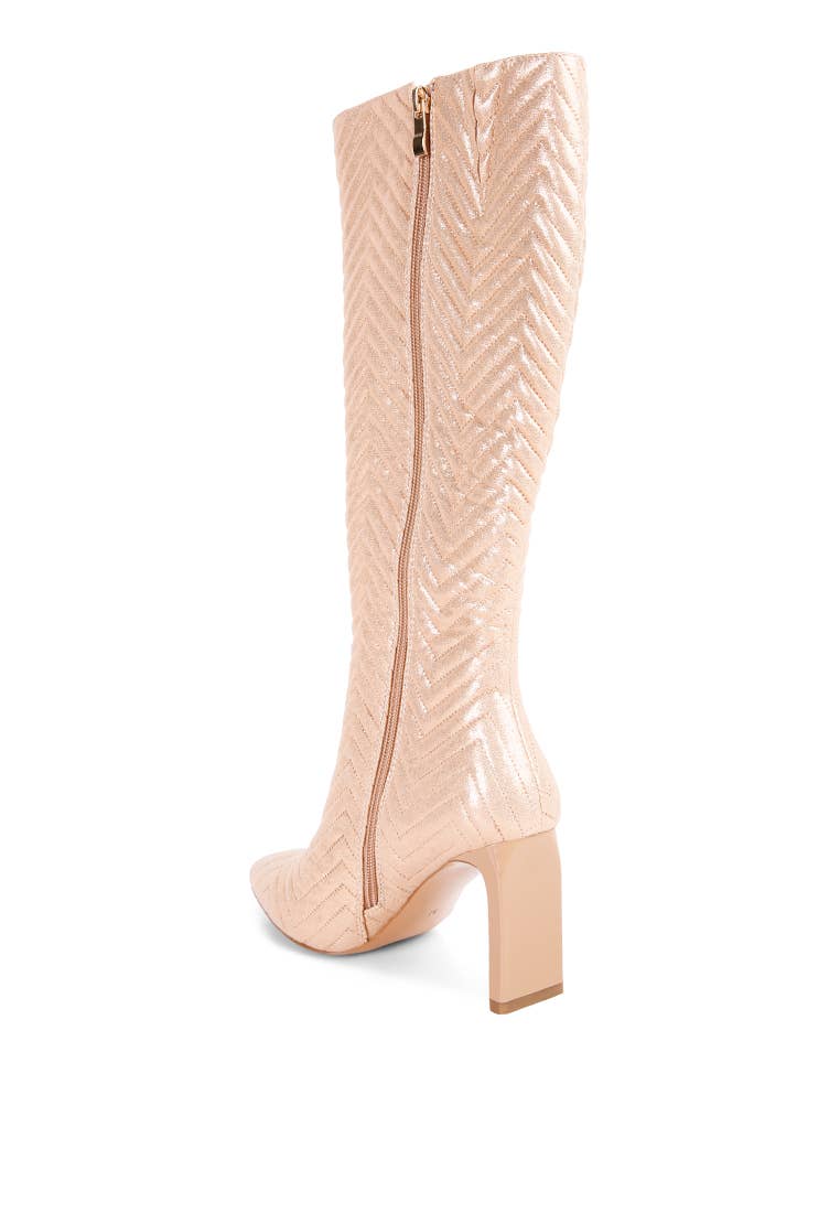 Prinkles Quilted High Italian Block Heeled Boots - Premium Knee High Boots from RagCompany - Just $95! Shop now at Ida Louise Boutique