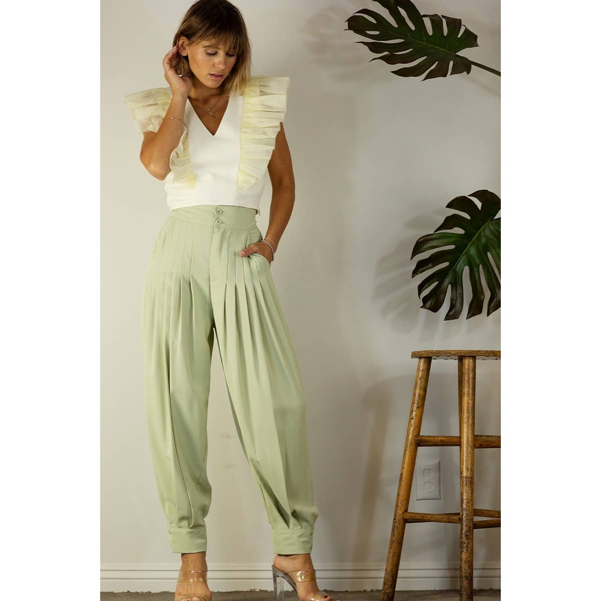 Pleated Bolero High Waist Pants - Premium Pants from Mulla - Just $40! Shop now at Ida Louise Boutique