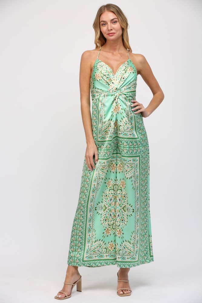 Border Print Tie Front Green Paisley Jumpsuit - Premium Jumpsuit from FATE - Just $64! Shop now at Ida Louise Boutique