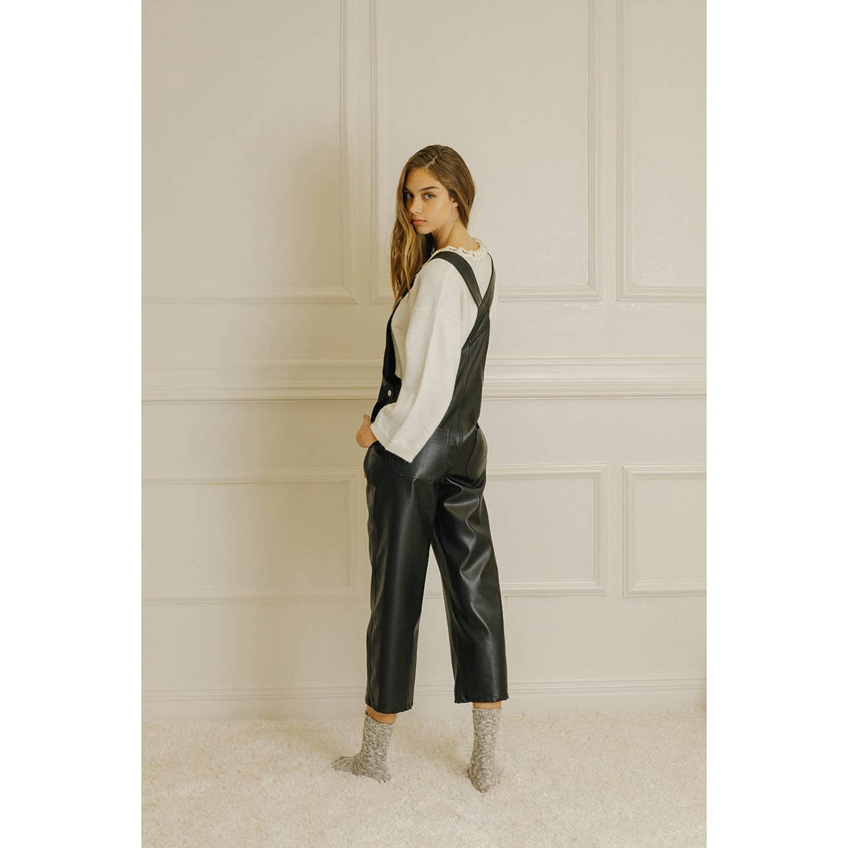 Faux Leather Black Overall Pants - Premium Overalls from STORIA - Just $88! Shop now at Ida Louise Boutique