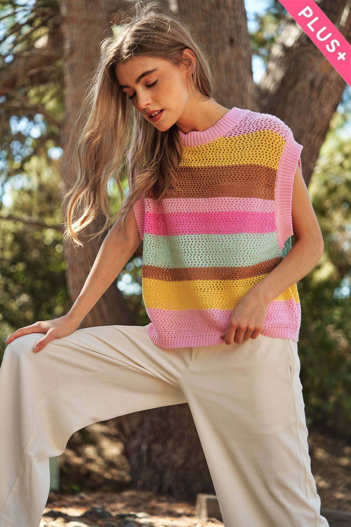 PLUS CROCHET MULTI STRIPED PULLOVER KNIT VEST - Premium Tops from Davi & Dani - Just $50! Shop now at Ida Louise Boutique