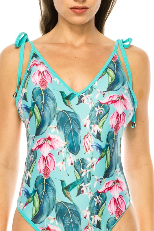 One Piece BATHING SUIT Floral Print Tie Shoulder - Premium swimsuit from Mermaid Swimwear - Just $54! Shop now at Ida Louise Boutique