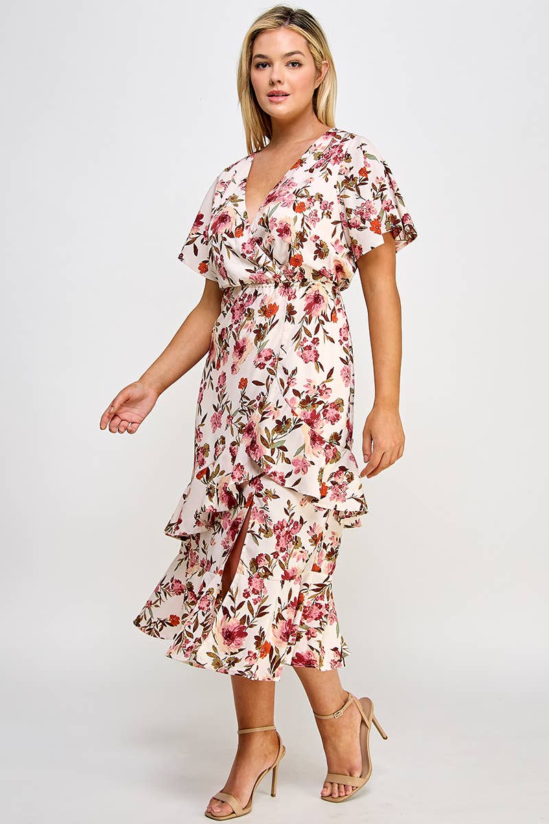 Plus Size Ruffled Floral Midi Dress - Premium Dresses from Haute Fox Plus Size & Contemporary - Just $63! Shop now at Ida Louise Boutique