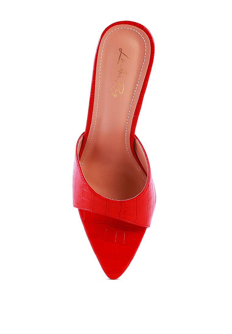 French Cut High Heel Croc Slides in Red