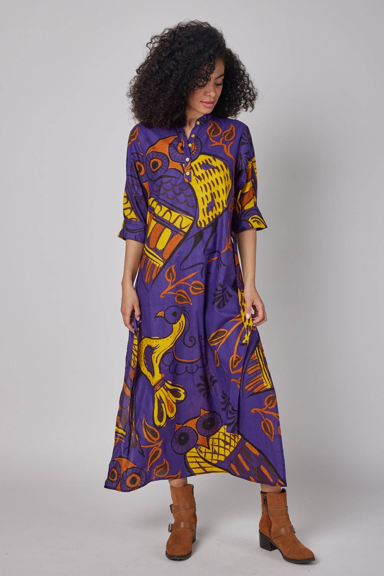 Elia Purple & Gold Holiday Fall Maxi Dress