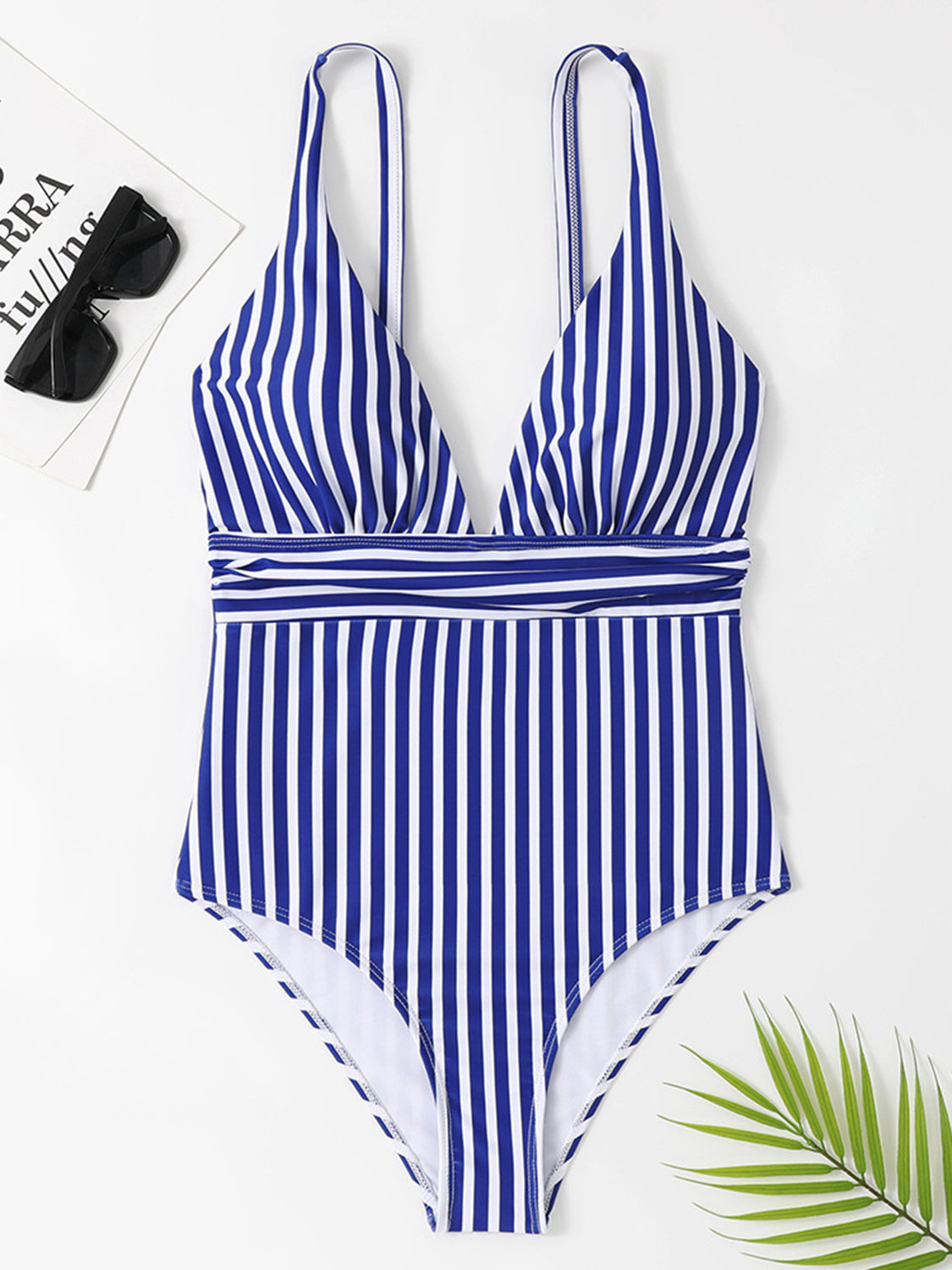 Striped Plunge Sleeveless One-Piece Swimwear - Premium swimsuit from Trendsi - Just $40! Shop now at Ida Louise Boutique