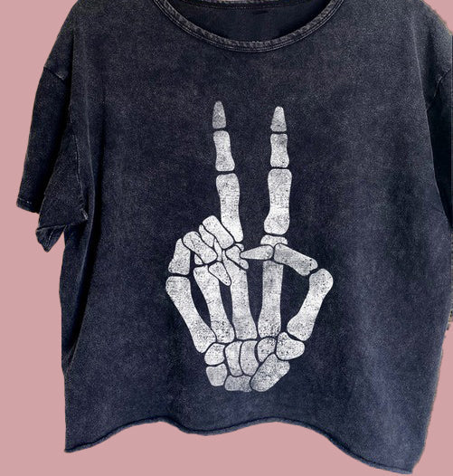 Bony Peace Hand Crop Tee - Premium T-Shirt from Ida Louise Boutique - Just $46! Shop now at Ida Louise Boutique