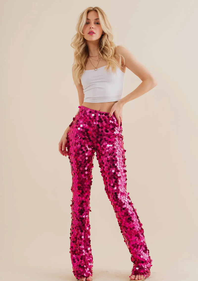 Lynn Mid Rise Square Disc Sequin Pants - Premium Pants from Blue B - Just $62! Shop now at Ida Louise Boutique
