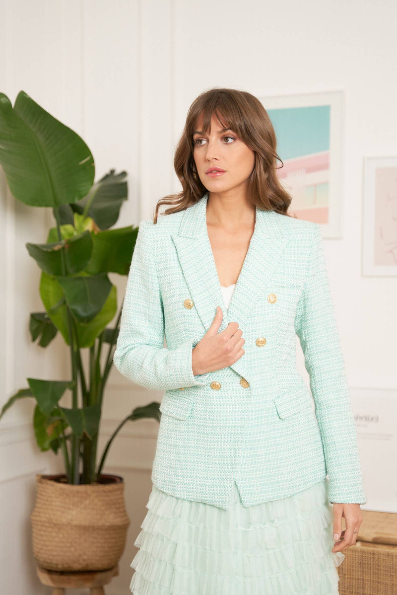 Mint Shiny Tweed Blazer - Premium Blazer from Attentif Paris - Just $128! Shop now at Ida Louise Boutique