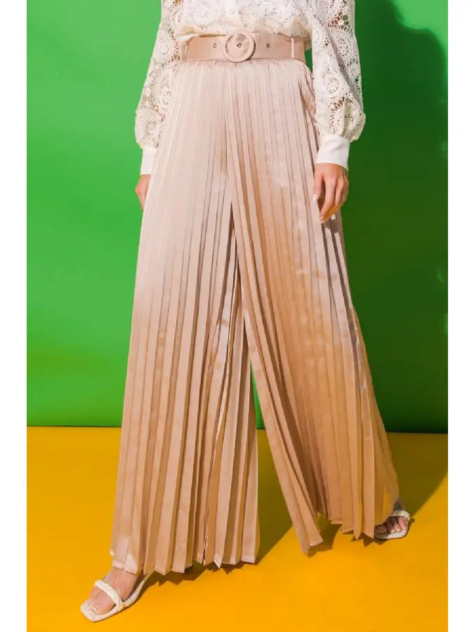 Champagne Pleats Please - Premium Pants from FLYING TOMATO - Just $62! Shop now at Ida Louise Boutique