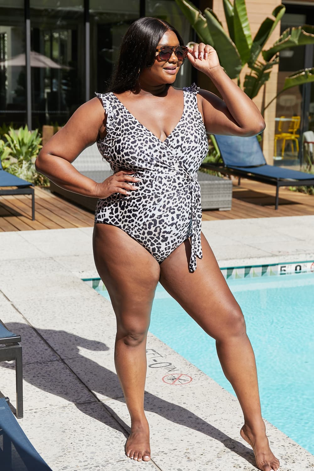 Marina West Swim Full Size Float On Ruffle Faux Wrap One-Piece in Cat - Premium swim from Trendsi - Just $53! Shop now at Ida Louise Boutique