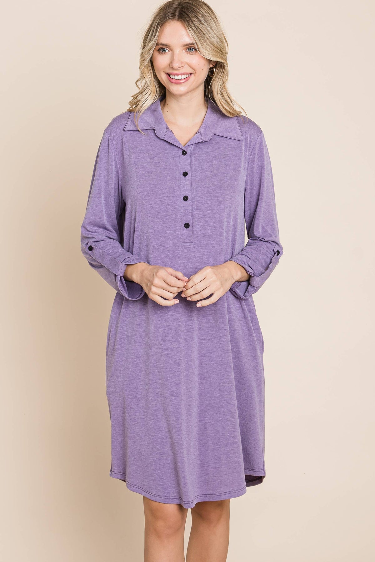 Plus Size Solid Button Up Collared Knee Length Dress - Premium Dresses from Emerald Collection - Just $48! Shop now at Ida Louise Boutique