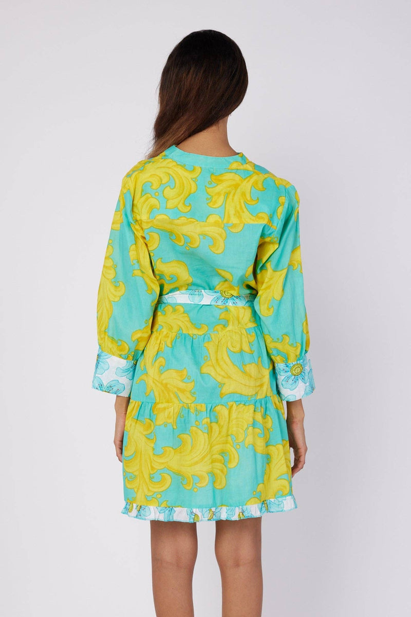 Aly Resort Wear Summer Shirt Dress Blue  & Yellow - Premium Dresses from ModaPosa - Just $98! Shop now at Ida Louise Boutique