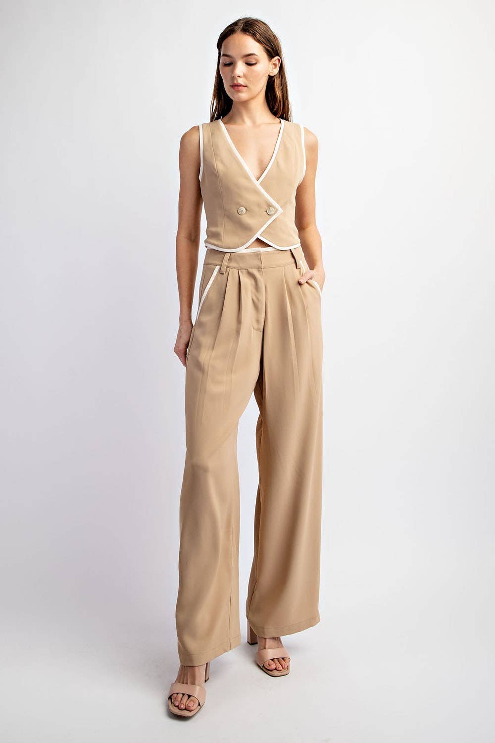 LONG WOVEN PANTS WITH Contrast Edge Detail - Premium 2 Piece Set from Edit by Nine - Just $98! Shop now at Ida Louise Boutique