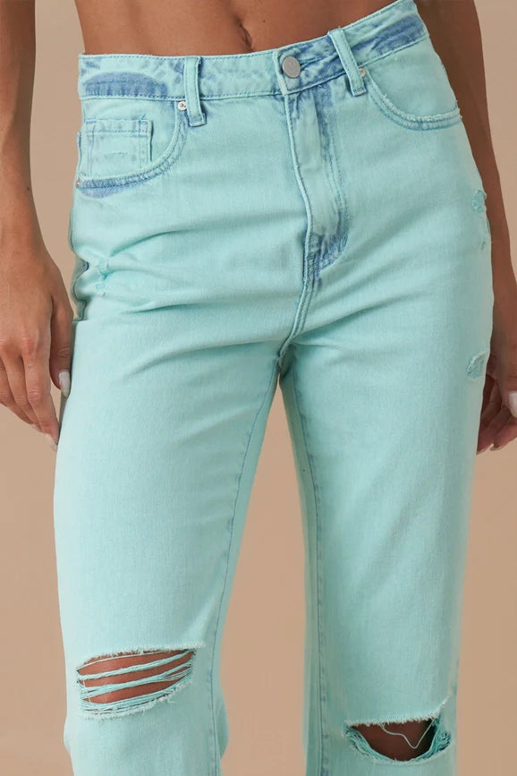 Teal High Rise Crop Flare Distressed Jeans - Premium Jeans from Insane Gene USA - Just $66! Shop now at Ida Louise Boutique