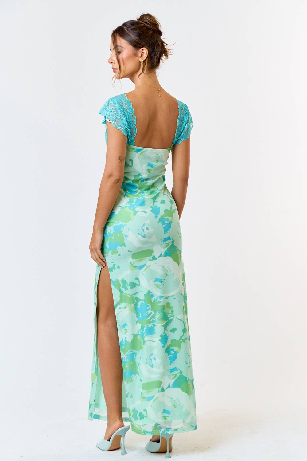 ESH FLORAL PRINTLace Detail Side Slit Maxi Dress - Premium Dress from Blue Blush - Just $60! Shop now at Ida Louise Boutique