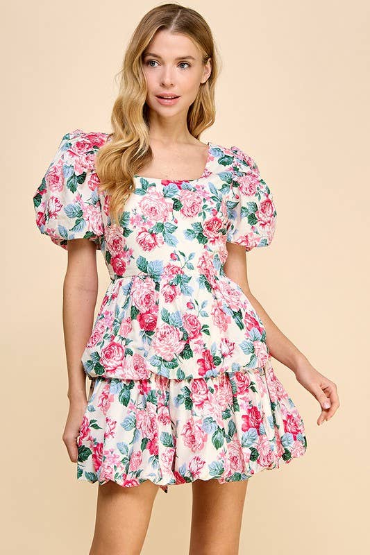 Bubble Hem Floral Mini Dress - Premium Dresses from TCEC - Just $74! Shop now at Ida Louise Boutique