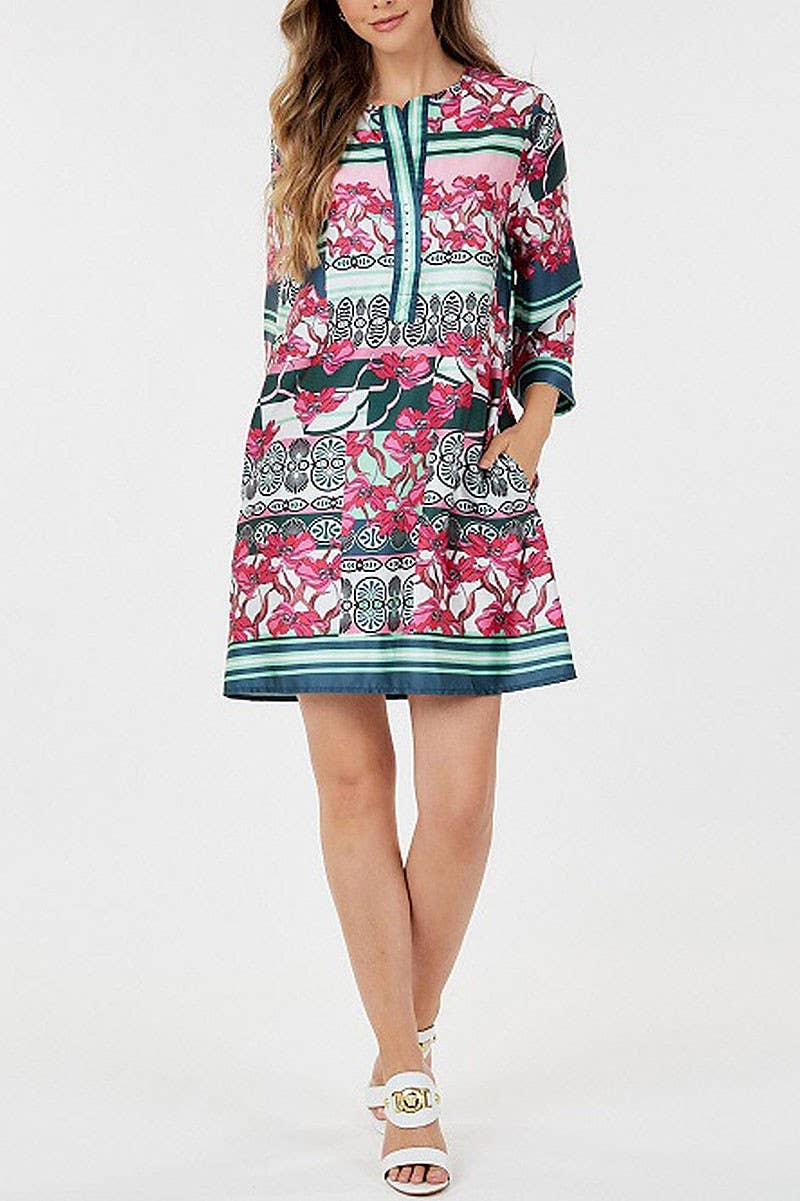 Multi Print Mini Dress With Pockets - Premium Dresses from ROUSSEAU - Just $62! Shop now at Ida Louise Boutique