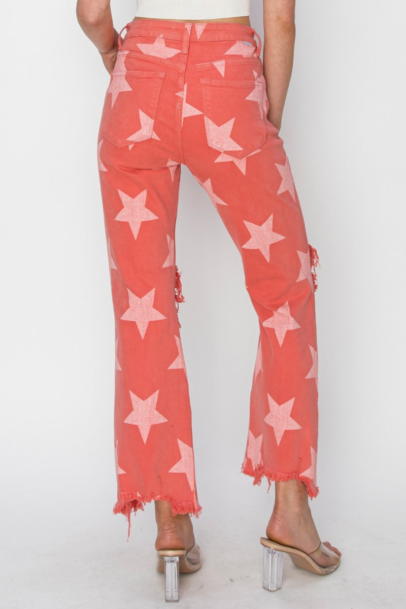 RISEN Full Size Distressed Raw Hem Star Pattern Jeans - Premium Jeans from Trendsi - Just $72! Shop now at Ida Louise Boutique