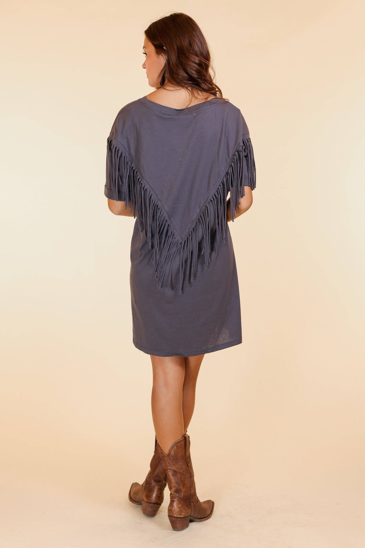 Plus Size Just Leave Her Wild Fringe T-Shirt Dress, Grey - Premium Dresses from Southern Grace - Just $52! Shop now at Ida Louise Boutique