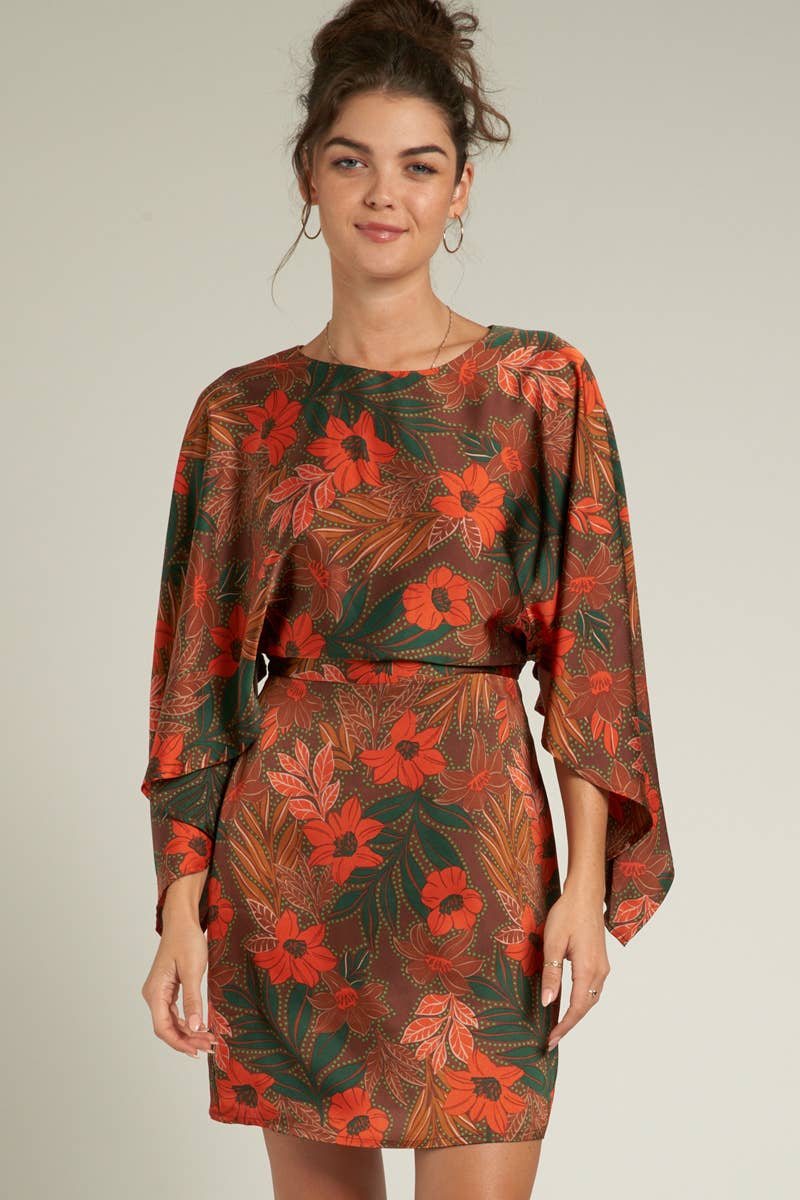 Cape Sleeve Floral Mini Dress - Premium Dresses from En Crème - Just $34! Shop now at Ida Louise Boutique