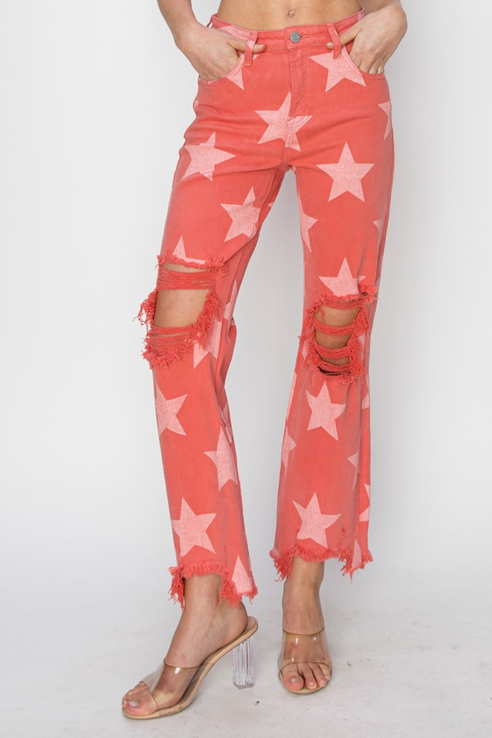 RISEN Full Size Distressed Raw Hem Star Pattern Jeans - Premium Jeans from Trendsi - Just $72! Shop now at Ida Louise Boutique