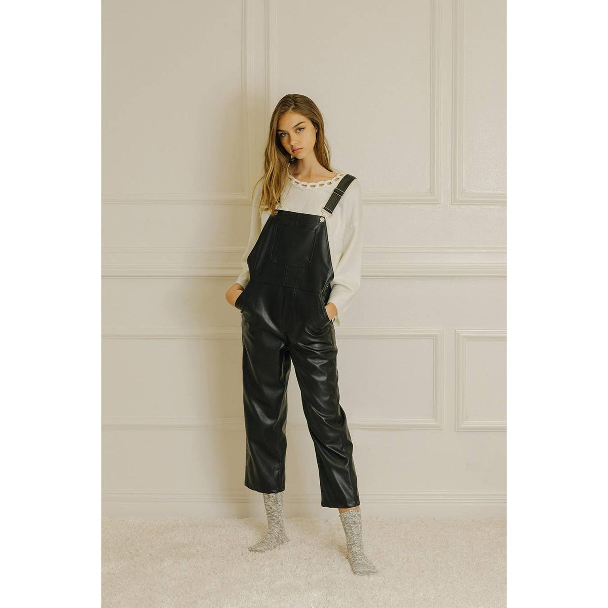 Faux Leather Black Overall Pants - Premium Overalls from STORIA - Just $88! Shop now at Ida Louise Boutique