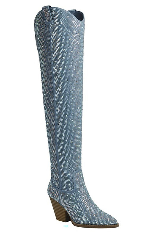 RIVER-21-OVER The Knee Western Rhinestone Boot - Premium Knee High Boots from Let's See Style - Just $83! Shop now at Ida Louise Boutique