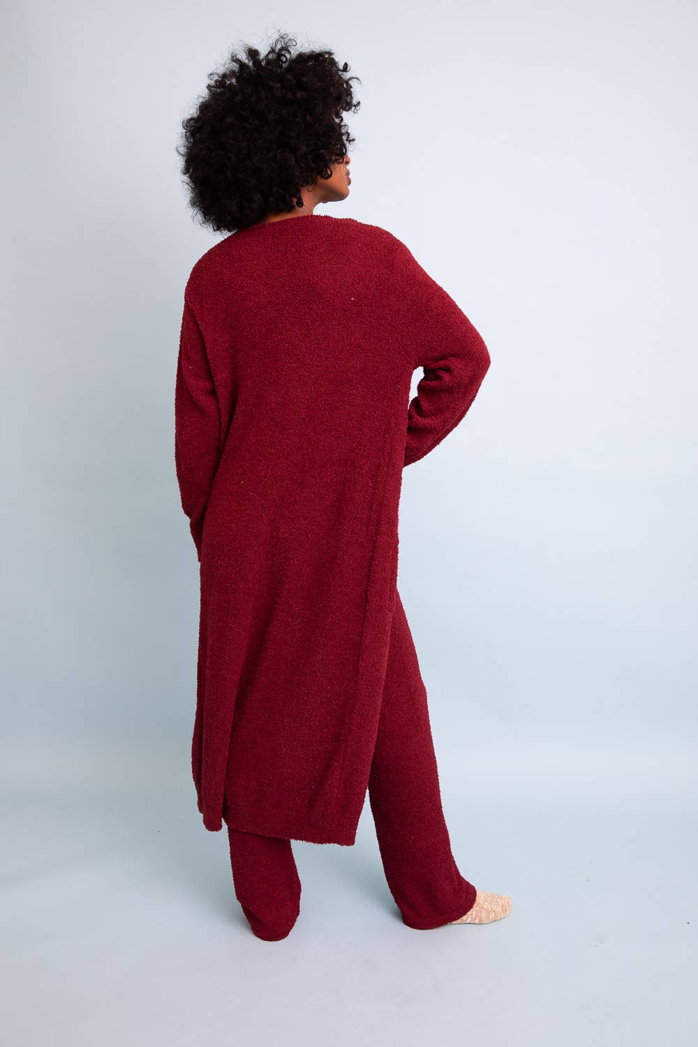 Boucle Cozy Longline Cardigan w/ Pockets: Maroon - Premium Cardigan from Leto Accessories - Just $50! Shop now at Ida Louise Boutique