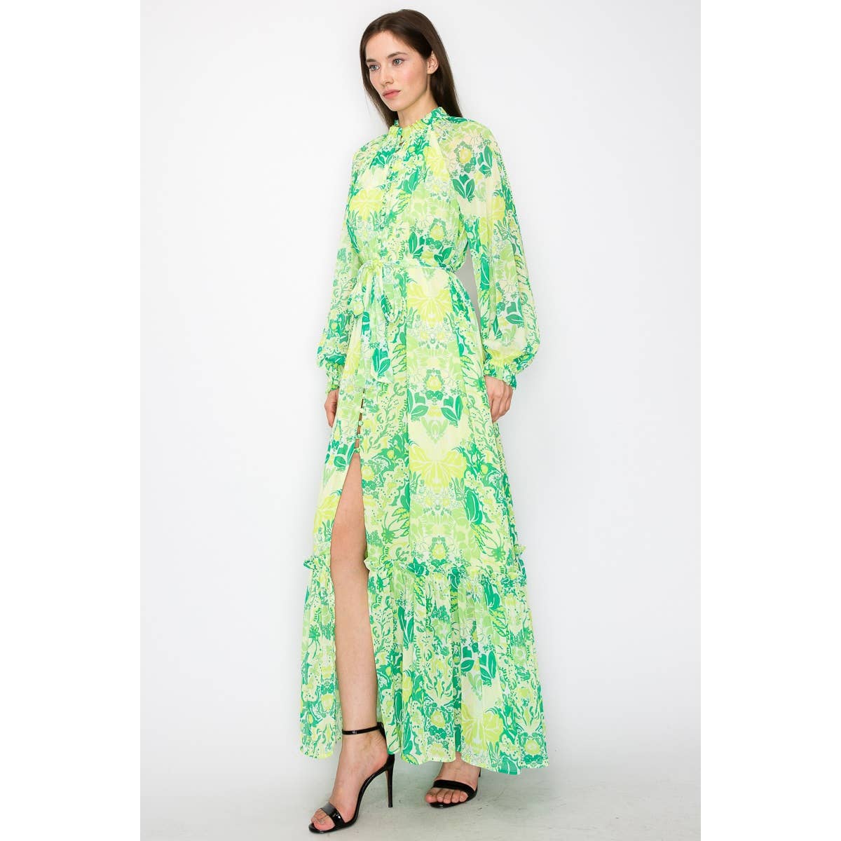 Floral print button down closure self tie maxi dress - Premium  from INA - Just $82! Shop now at Ida Louise Boutique