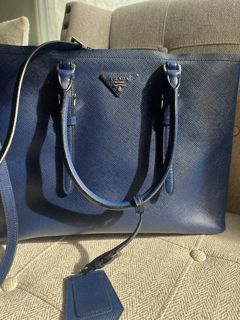 Pre-Loved Blue Prada Saffiano Large Tote - Premium Tote Bag from Ida Louise Boutique - Just $1100! Shop now at Ida Louise Boutique