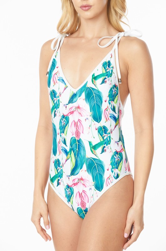 One Piece BATHING SUIT Floral Print Tie Shoulder - Premium swimsuit from Mermaid Swimwear - Just $54! Shop now at Ida Louise Boutique