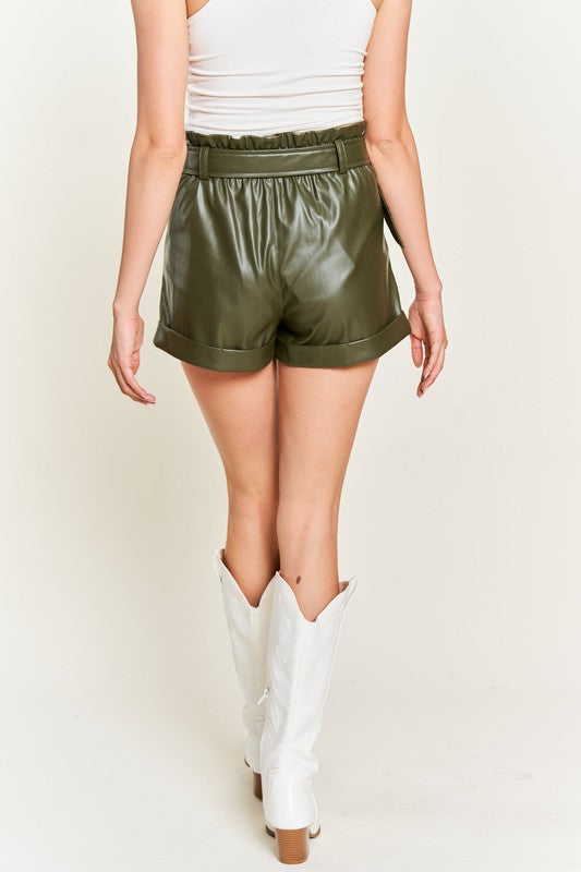 High-rise Waist Belted Faux Leather Short - Premium Shorts from Jade By Jane - Just $54! Shop now at Ida Louise Boutique