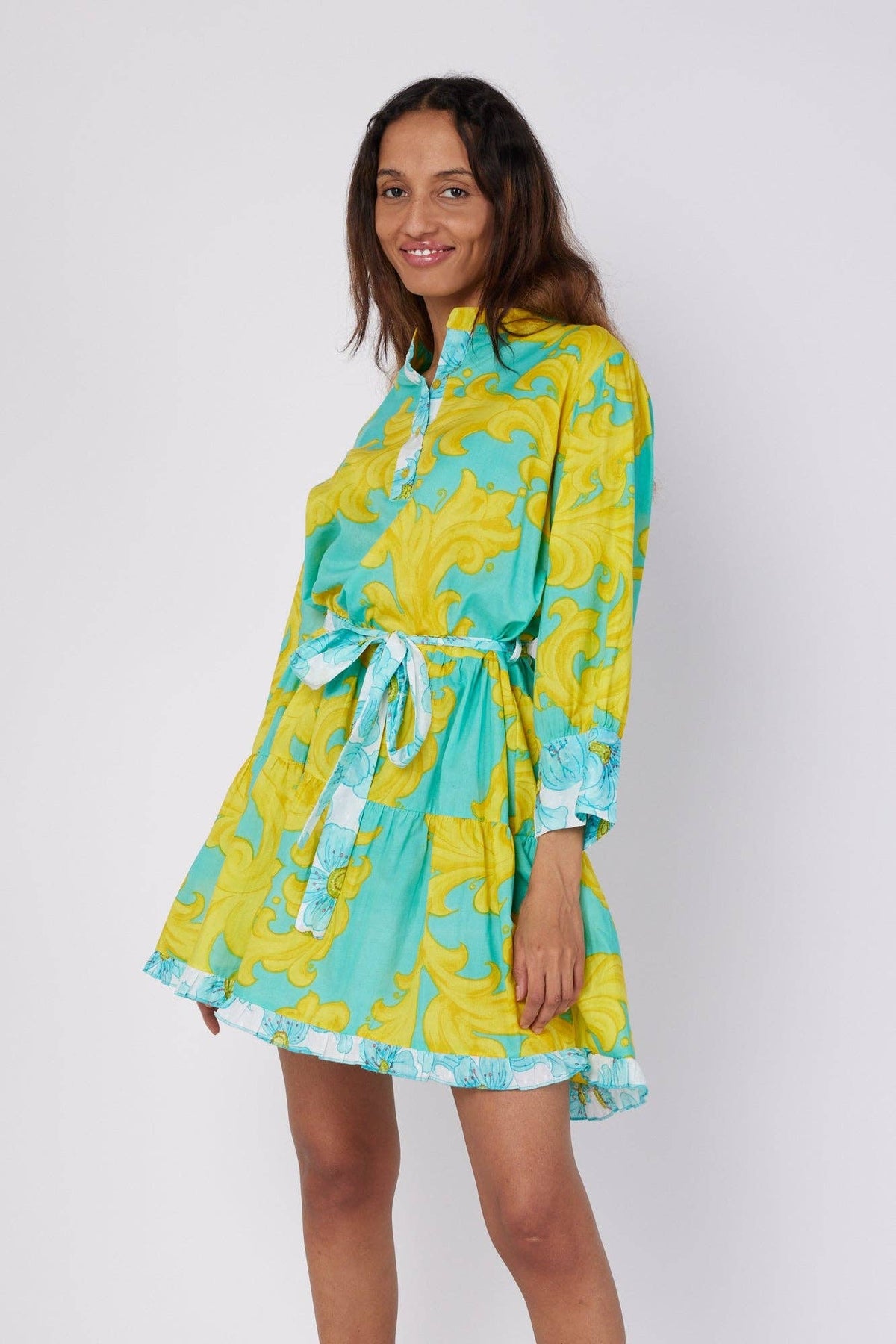 Aly Resort Wear Summer Shirt Dress Blue  & Yellow - Premium Dresses from ModaPosa - Just $98! Shop now at Ida Louise Boutique