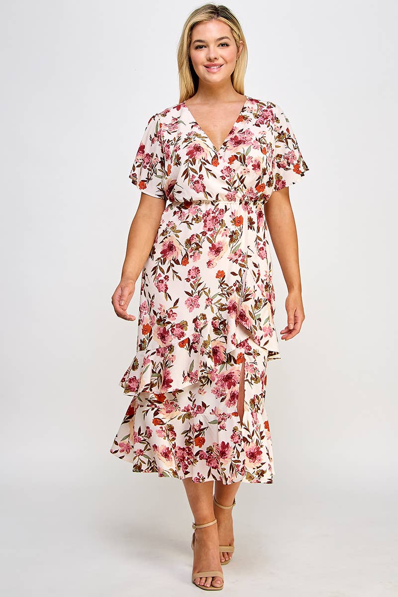 Plus Size Ruffled Floral Midi Dress - Premium Dresses from Haute Fox Plus Size & Contemporary - Just $63! Shop now at Ida Louise Boutique