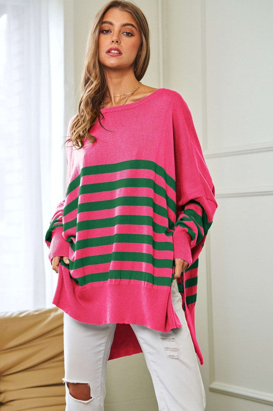 Multi Striped Elbow Patch Loose Fit Sweater Top - Premium  from Davi & Dani - Just $58! Shop now at Ida Louise Boutique